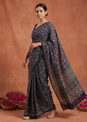 Black Printed Pure Silk Saree Without Blouse Piece
