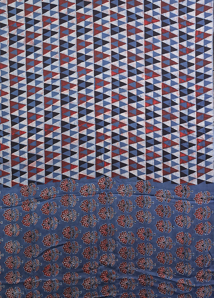 Blue Printed Pure Silk Saree Without Blouse Piece