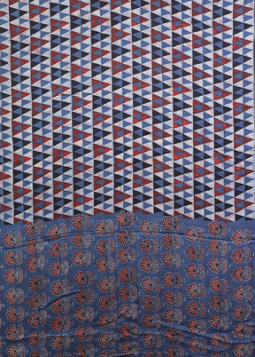 Blue Printed Pure Silk Saree Without Blouse Piece