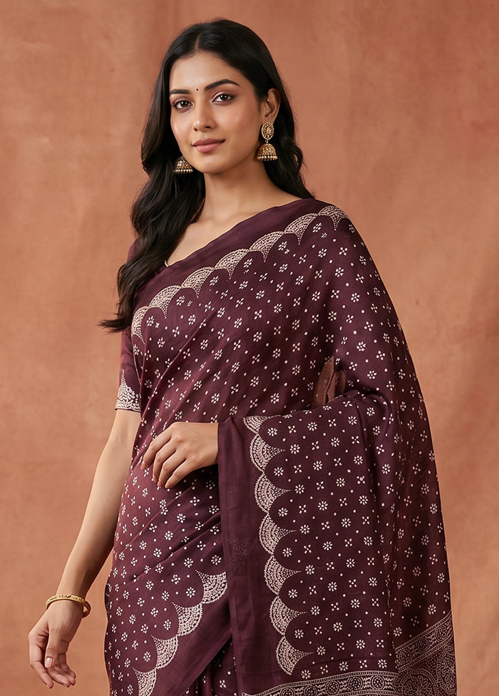 Purple Printed Silk Saree Without Blouse Piece