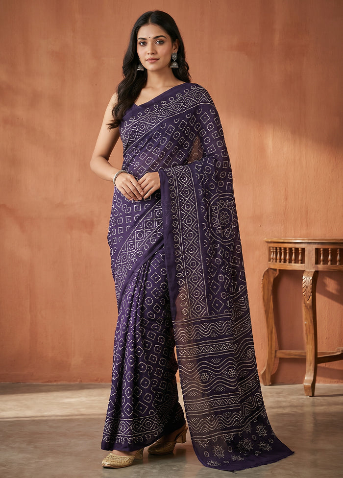 Blue Printed Silk Saree Without Blouse Piece