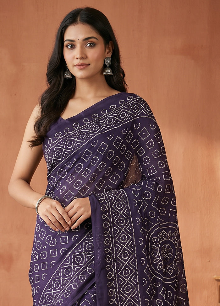 Blue Printed Silk Saree Without Blouse Piece