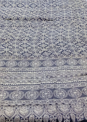 Blue Printed Silk Saree Without Blouse Piece