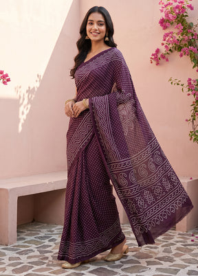 Purple Printed Silk Saree Without Blouse Piece
