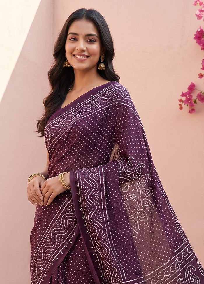 Purple Printed Silk Saree Without Blouse Piece