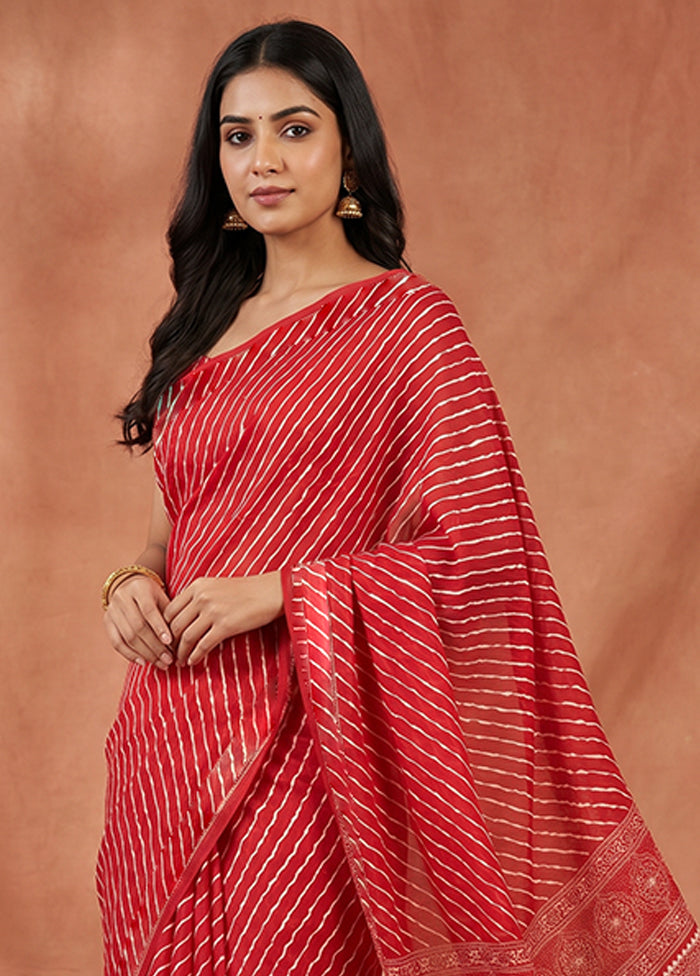 Red Printed Silk Saree Without Blouse Piece