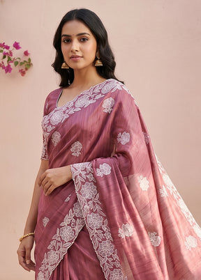 Purple Tussar Silk Saree With Blouse Piece
