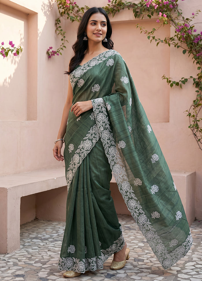 Green Tussar Silk Saree With Blouse Piece