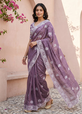 Purple Tussar Silk Saree With Blouse Piece