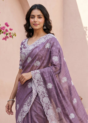 Purple Tussar Silk Saree With Blouse Piece