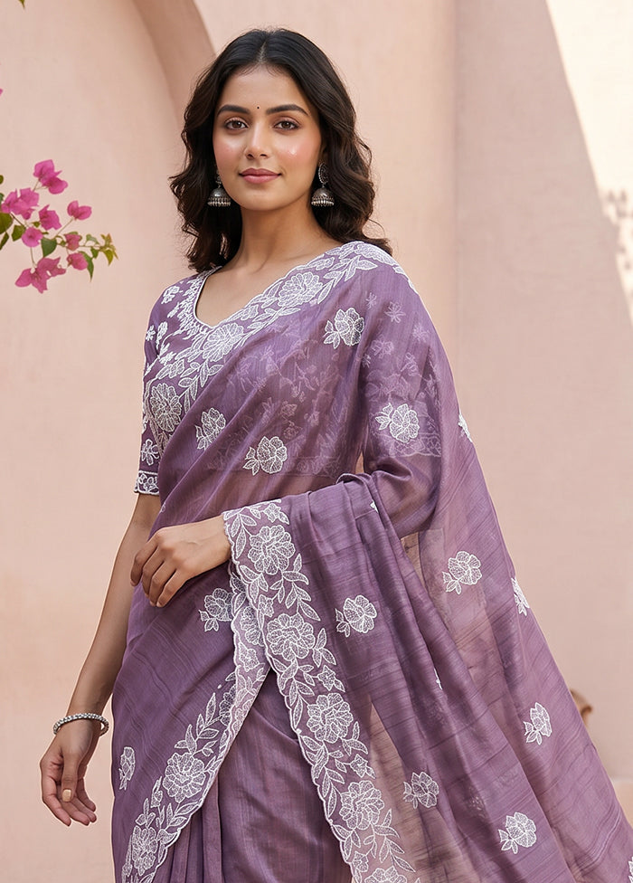 Purple Tussar Silk Saree With Blouse Piece
