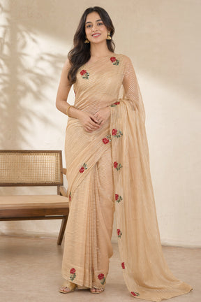 Gold Handloom Tissue Pure Silk Saree With Blouse Piece
