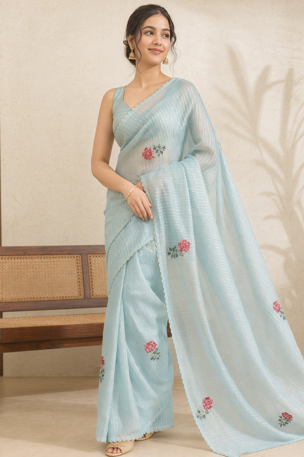Green Handloom Tissue Pure Silk Saree With Blouse Piece