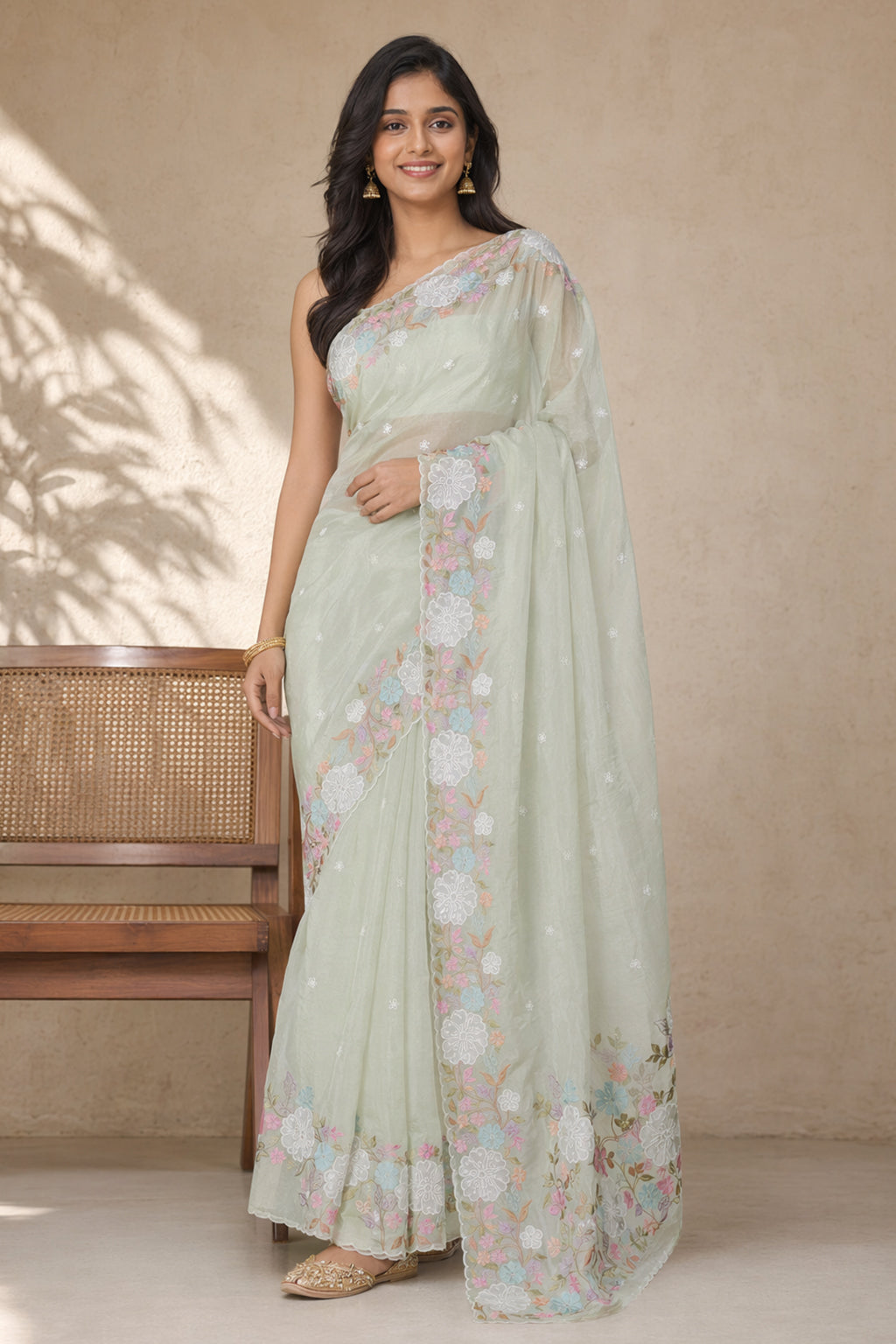 Green Organza Saree With Blouse Piece