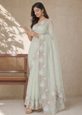 Green Organza Saree With Blouse Piece