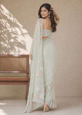 Green Organza Saree With Blouse Piece