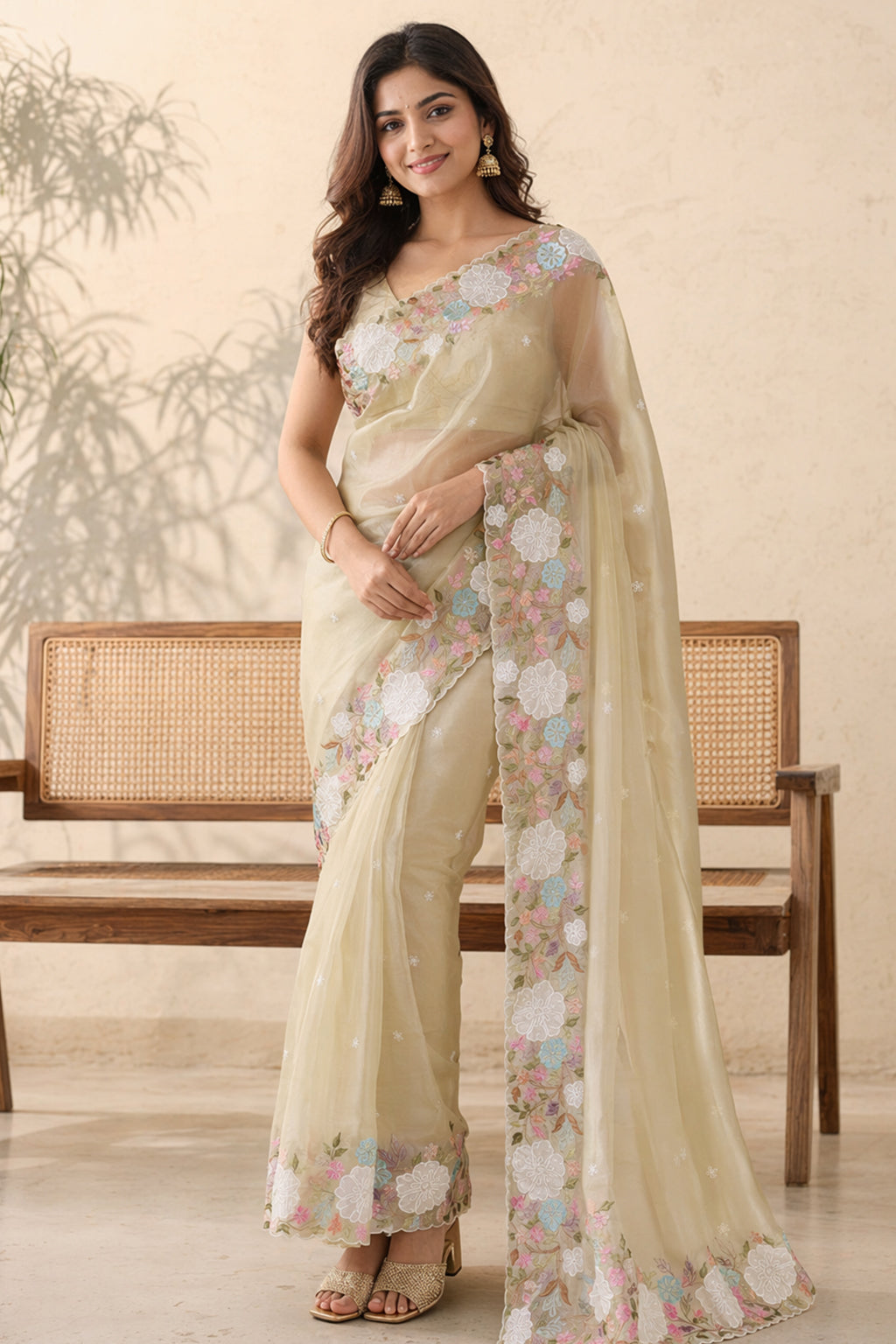 Yellow Organza Saree With Blouse Piece
