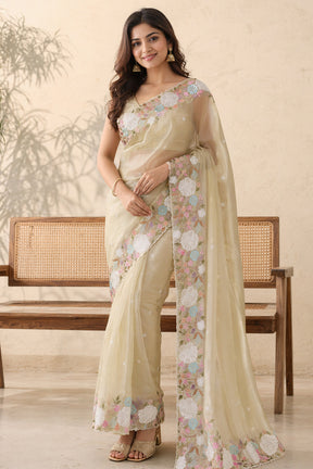 Yellow Organza Saree With Blouse Piece