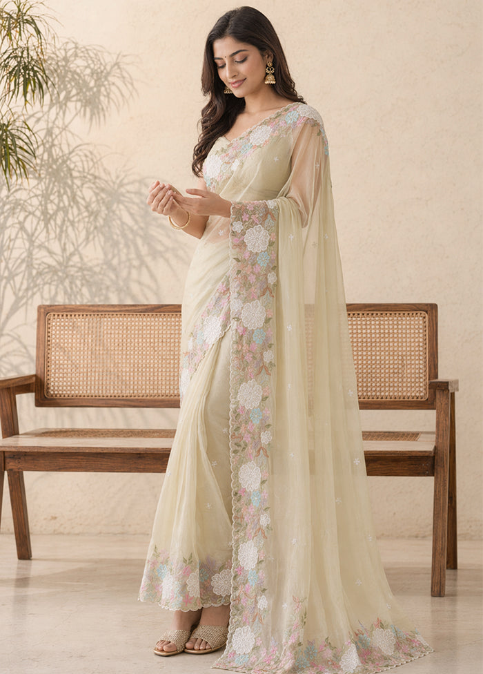 Yellow Organza Saree With Blouse Piece