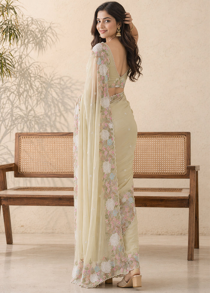 Yellow Organza Saree With Blouse Piece