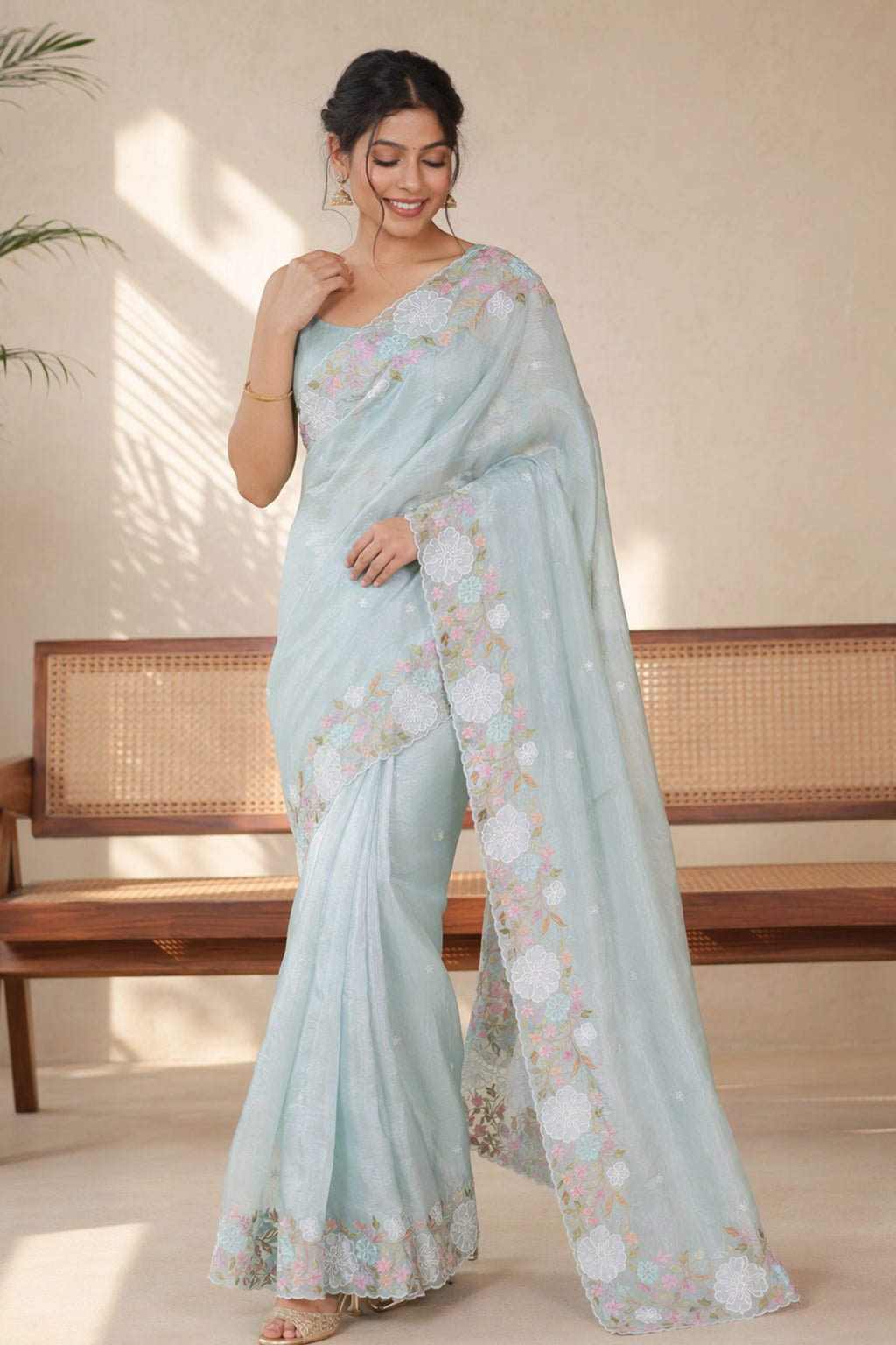 Green Organza Saree With Blouse Piece