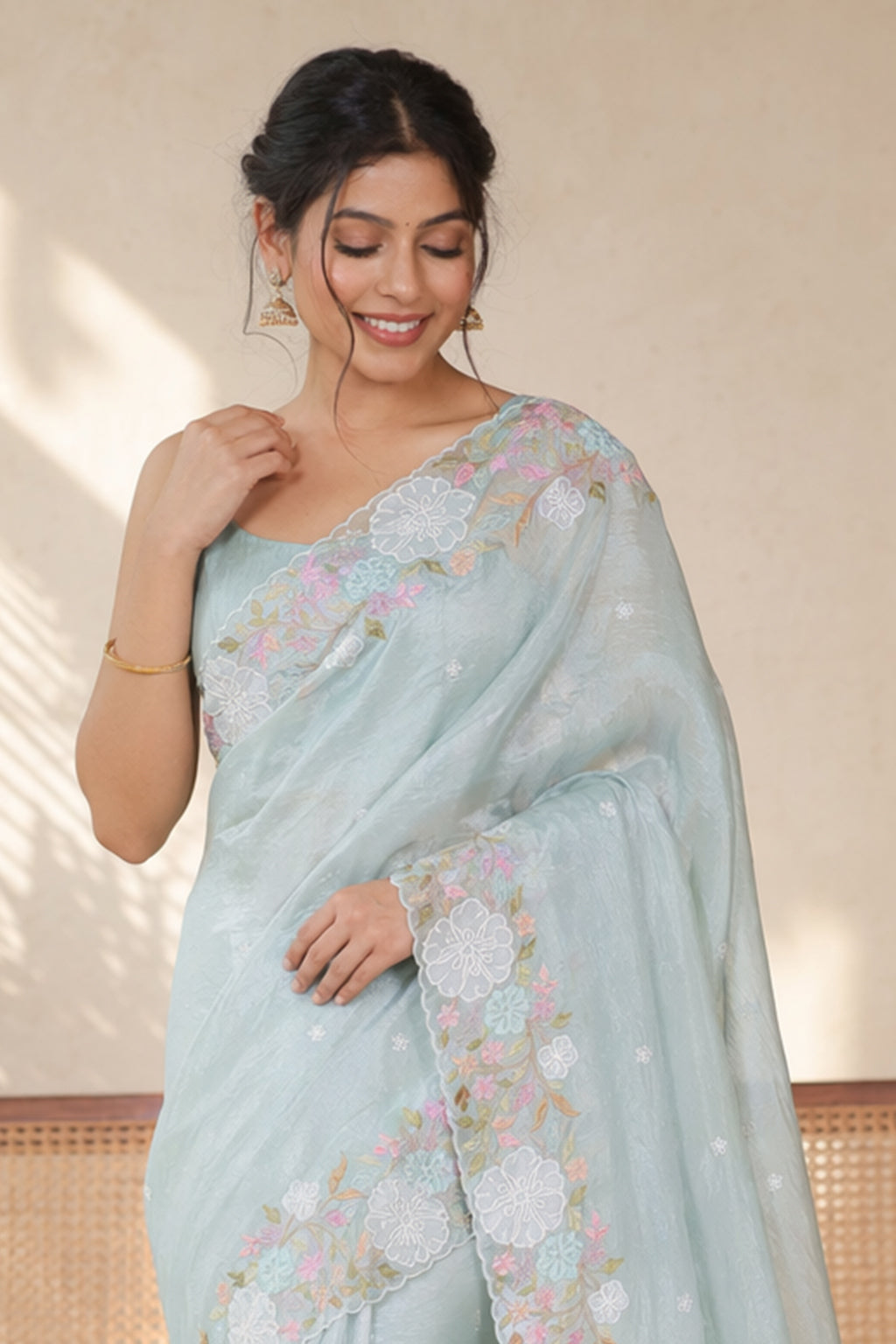 Green Organza Saree With Blouse Piece