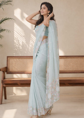 Green Organza Saree With Blouse Piece