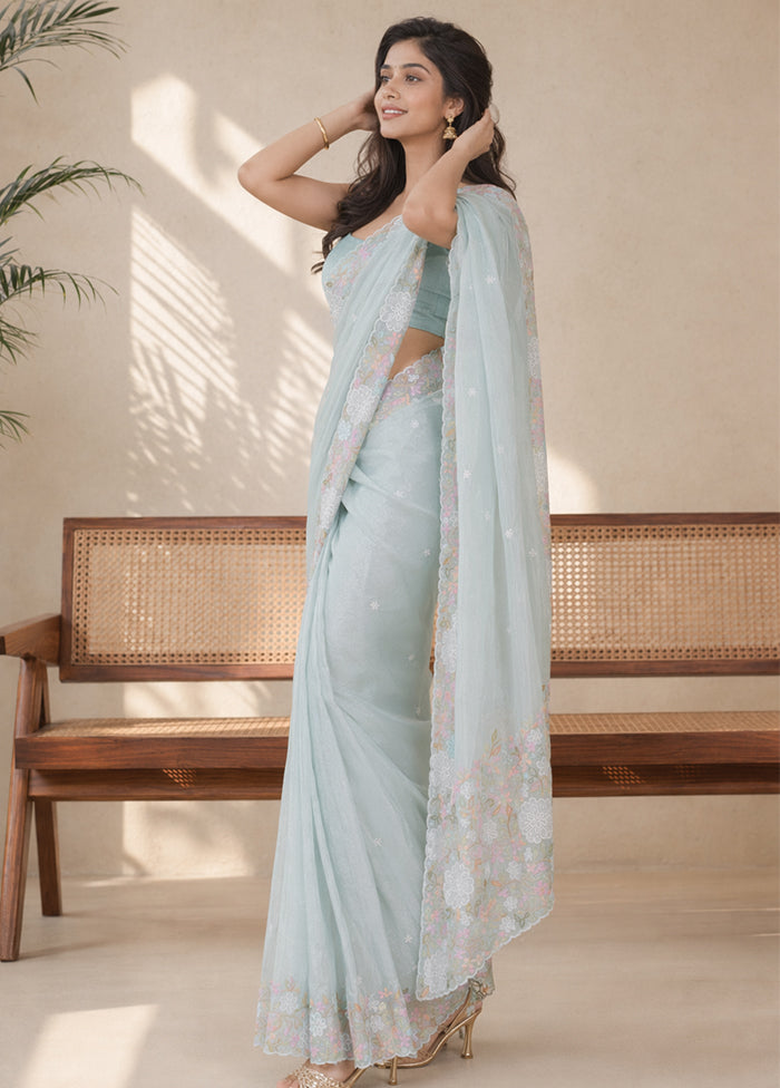 Green Organza Saree With Blouse Piece