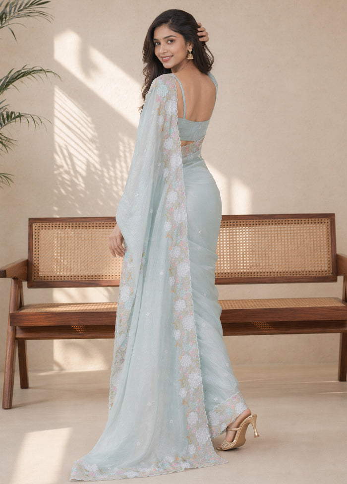 Green Organza Saree With Blouse Piece