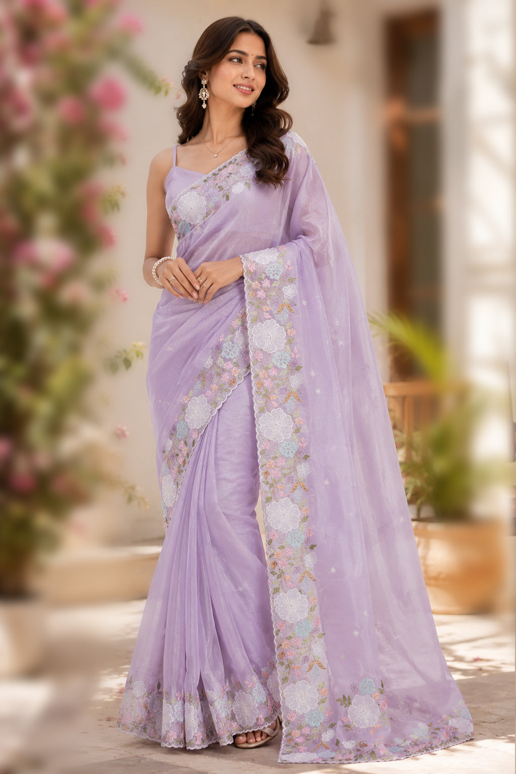Purple Organza Saree With Blouse Piece