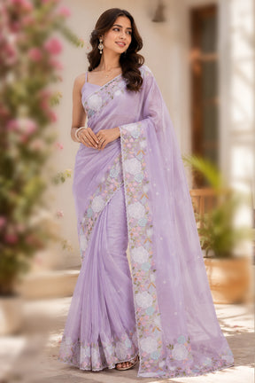 Purple Organza Saree With Blouse Piece