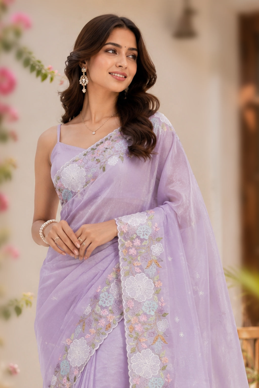 Purple Organza Saree With Blouse Piece