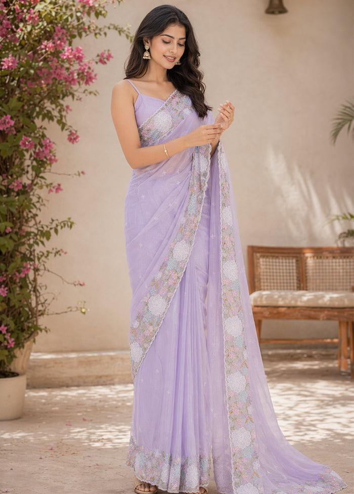 Purple Organza Saree With Blouse Piece