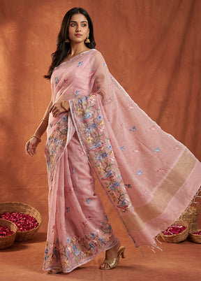 Pink Pure Cotton Saree With Blouse Piece
