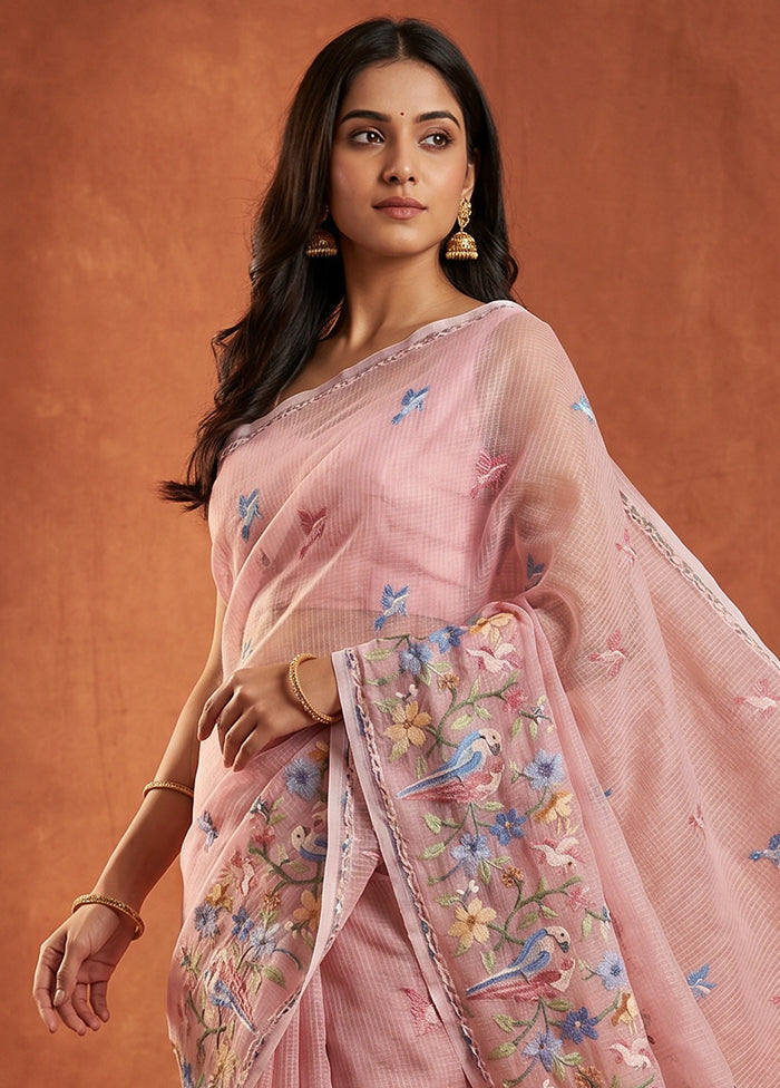 Pink Pure Cotton Saree With Blouse Piece