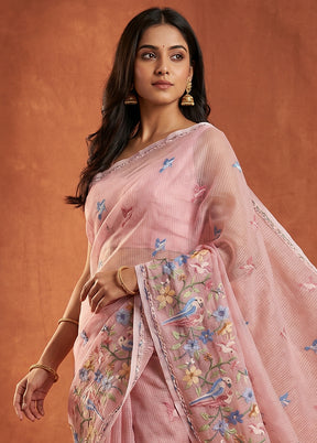 Pink Pure Cotton Saree With Blouse Piece