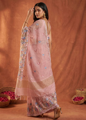 Pink Pure Cotton Saree With Blouse Piece