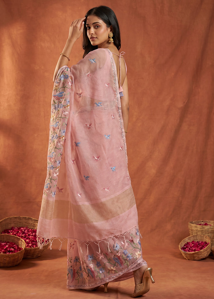 Pink Pure Cotton Saree With Blouse Piece