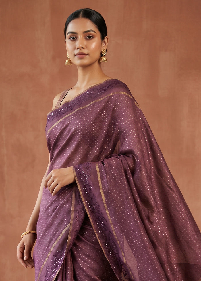 Purple Handloom Tussar Pure Silk Saree With Blouse Piece