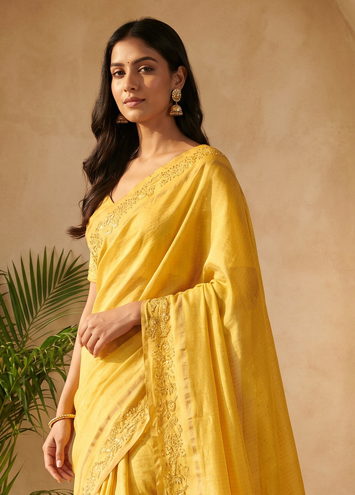 Yellow Handloom Tussar Pure Silk Saree With Blouse Piece