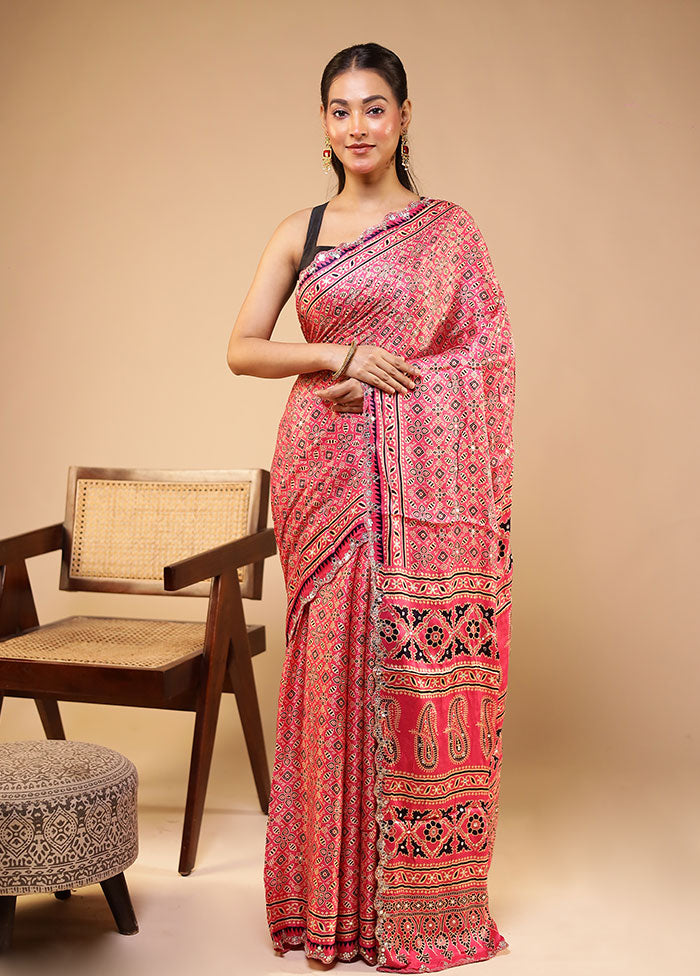 Pink Modal Pure Silk Saree Without Blouse Piece