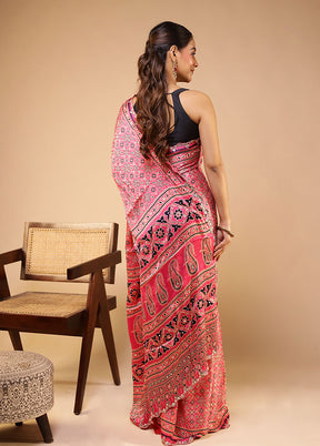 Pink Modal Pure Silk Saree Without Blouse Piece
