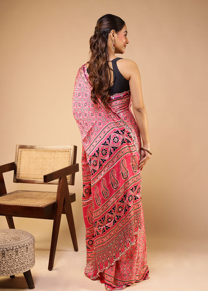 Pink Modal Pure Silk Saree Without Blouse Piece