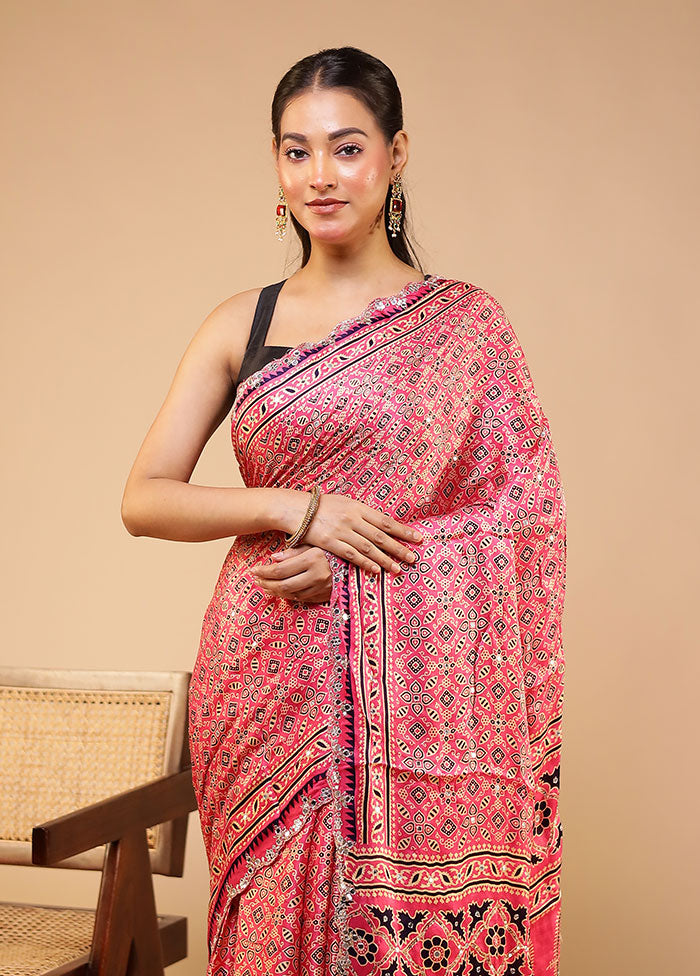 Pink Modal Pure Silk Saree Without Blouse Piece