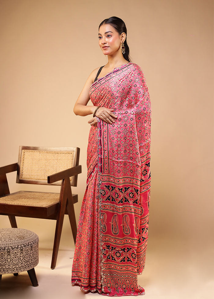 Pink Modal Pure Silk Saree Without Blouse Piece