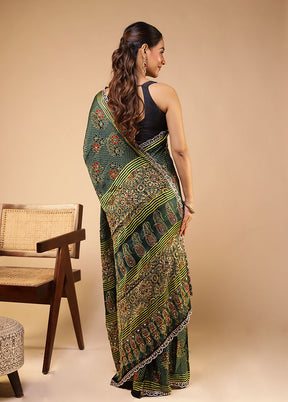 Green Printed Pure Silk Saree Without Blouse Piece