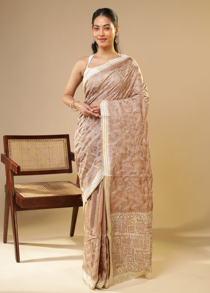 Cream Tussar Silk Saree With Blouse Piece