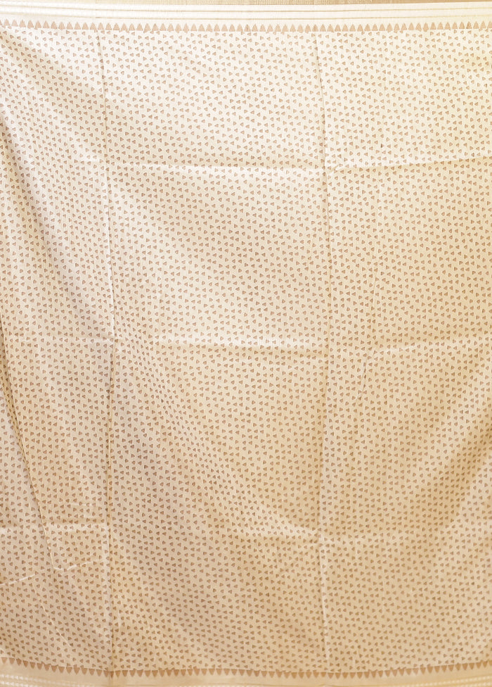Cream Tussar Silk Saree With Blouse Piece