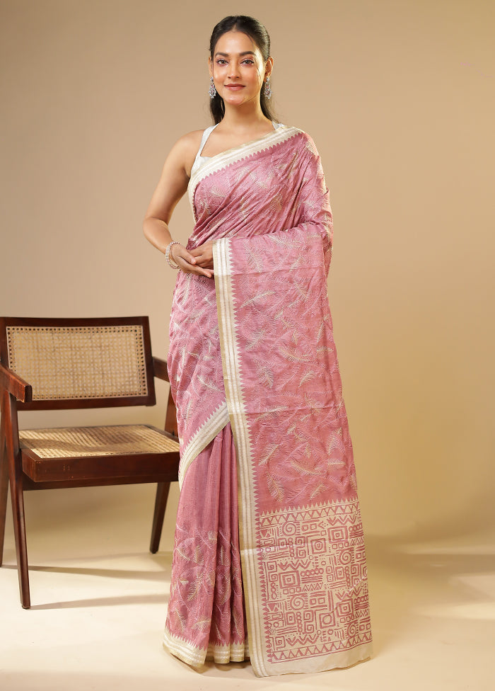 Purple Tussar Silk Saree With Blouse Piece