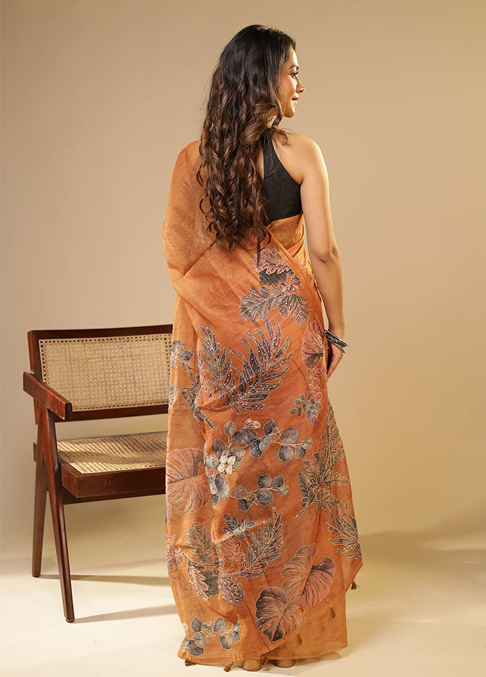 Yellow Linen Silk Saree With Blouse Piece